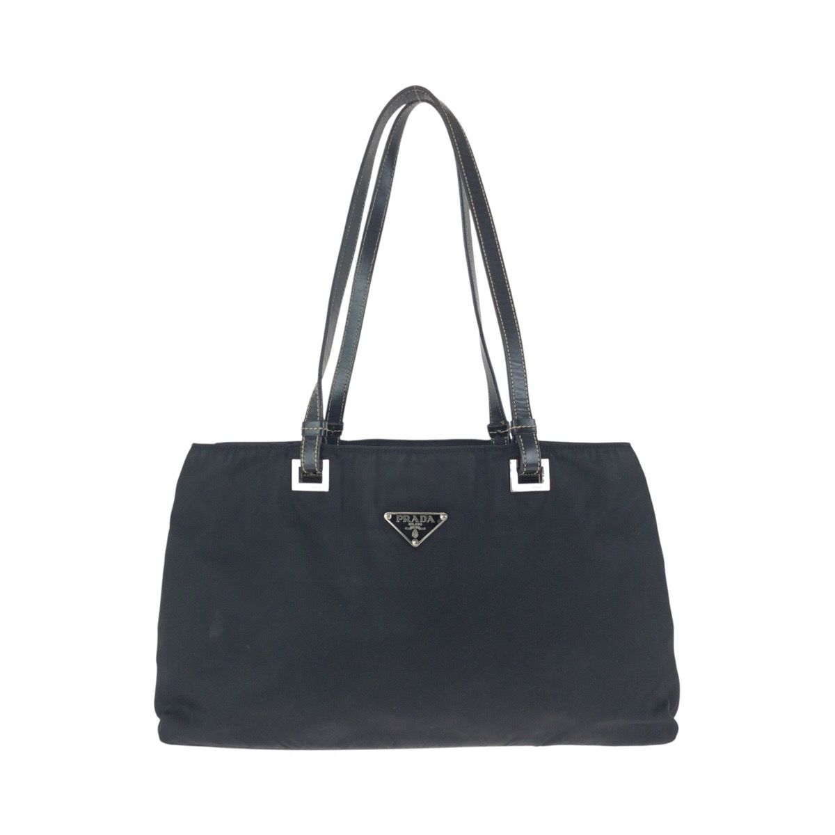 Prada Tessuto Black Silver Nylon Leather Shoulder