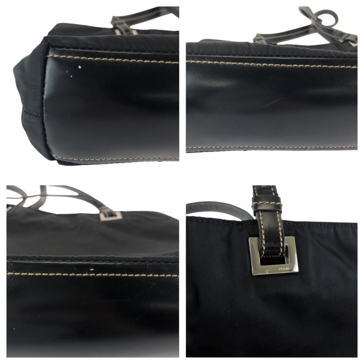 Prada Tessuto Black Silver Nylon Leather Shoulder — view 6