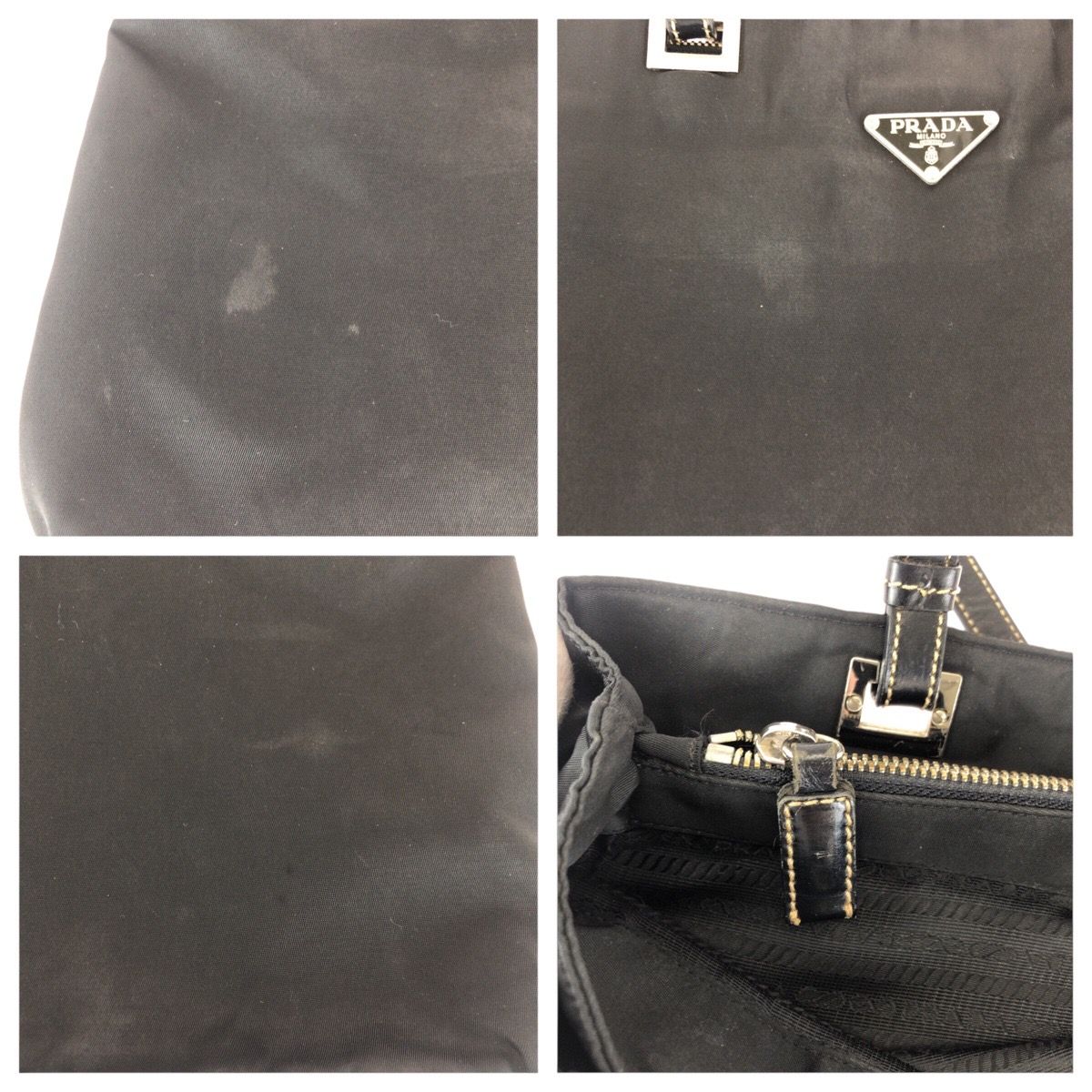 Prada Tessuto Black Silver Nylon Leather Shoulder — view 5