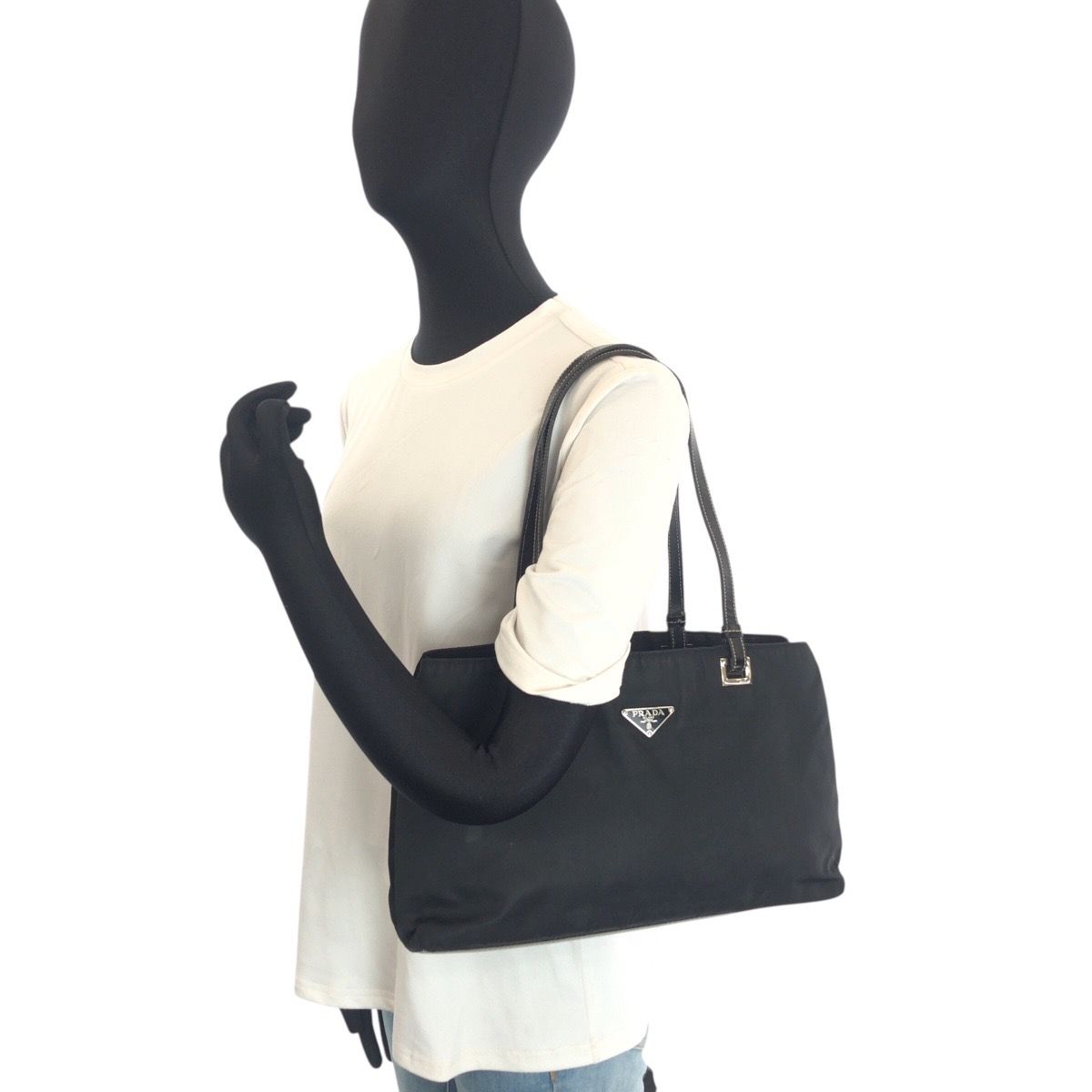 Prada Tessuto Black Silver Nylon Leather Shoulder — view 7