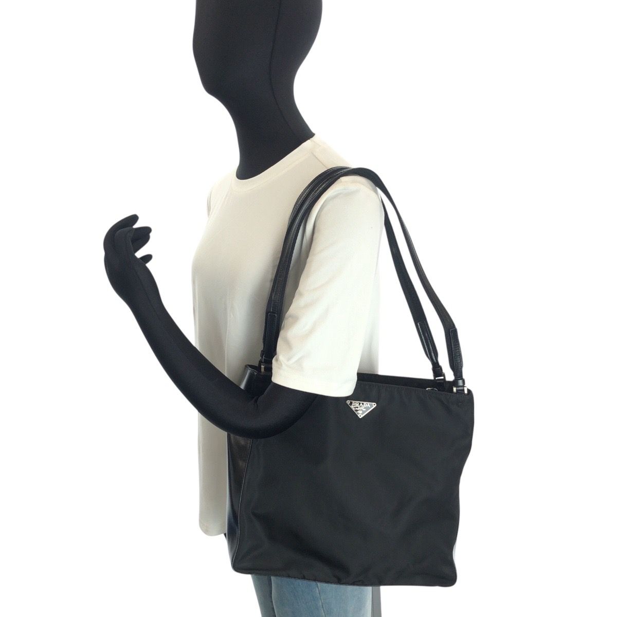 Prada Tessuto Black Silver Nylon Shoulder — view 7