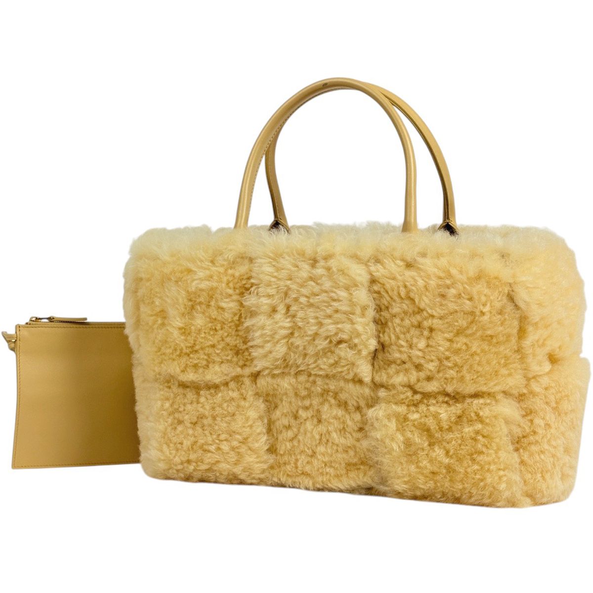 Bottega Veneta Small Arco Tote Intrecciato Shearling Yellow