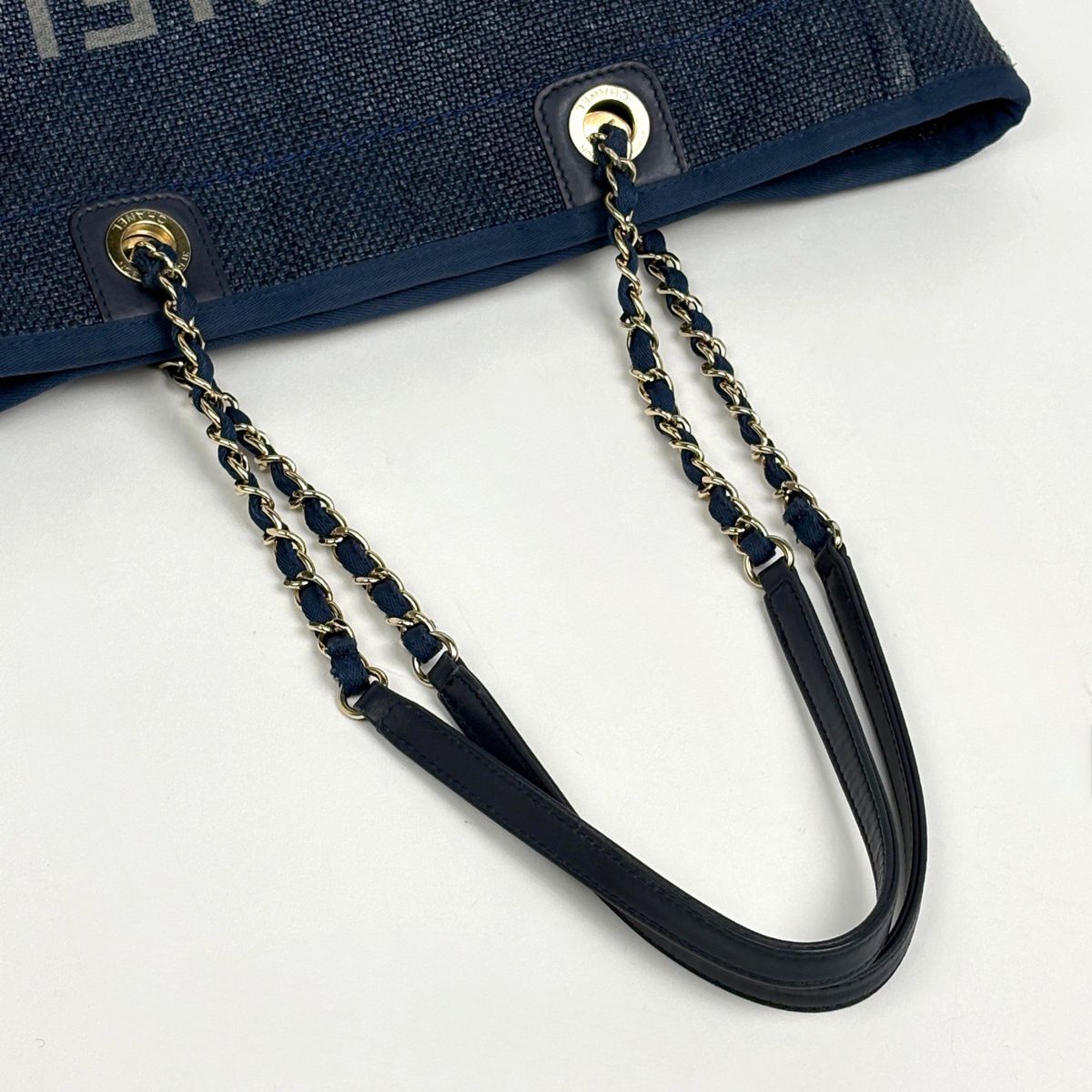 Chanel Deauville Line Chain Tote CC Logo 2-Way Straw Navy — view 8