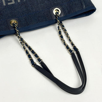 Chanel Deauville Line Chain Tote CC Logo 2-Way Straw Navy — view 8