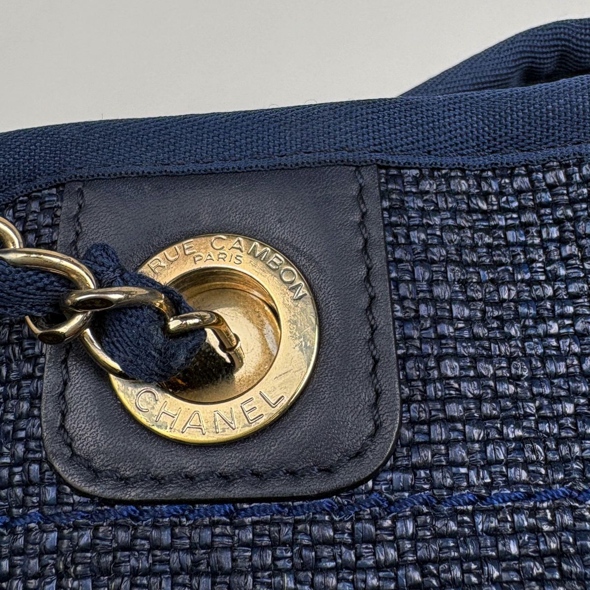 Chanel Deauville Line Chain Tote CC Logo 2-Way Straw Navy — view 5