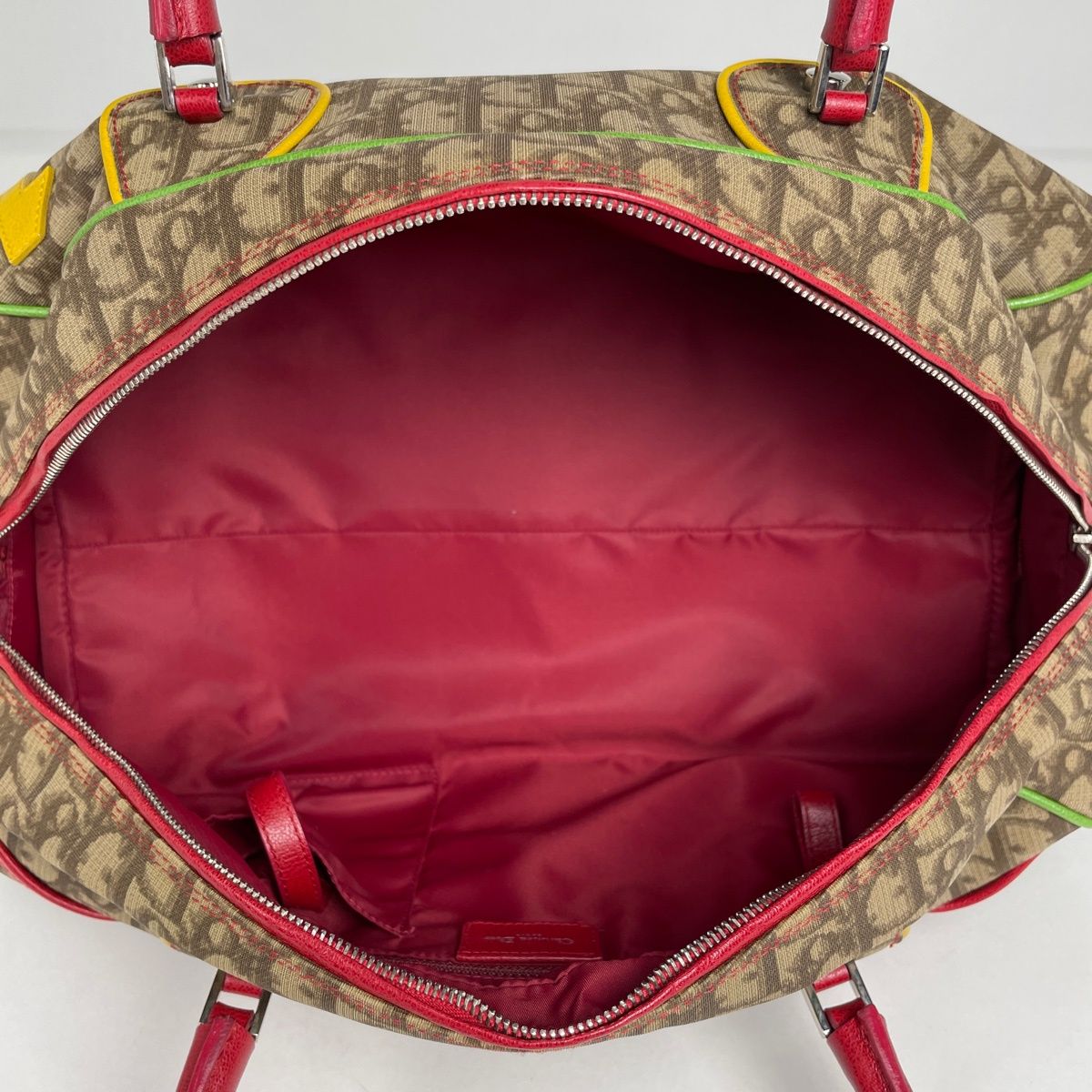 Dior Trotter Pattern Handbag Rasta Beige Red Multicolor — view 7
