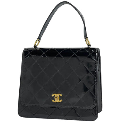 Chanel CC Logo Handbag Quilted Patent Leather Black