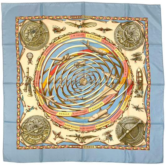 Hermes Carre 90 Reves D'espace Dream Space Scarf Silk Light Blue Multicolor