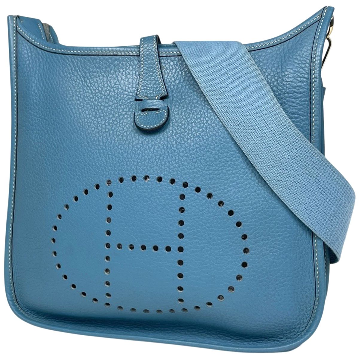 Hermes Evelyne 2 PM Perforated Logo Shoulder Bag Taurillon Clemence Blue Jean