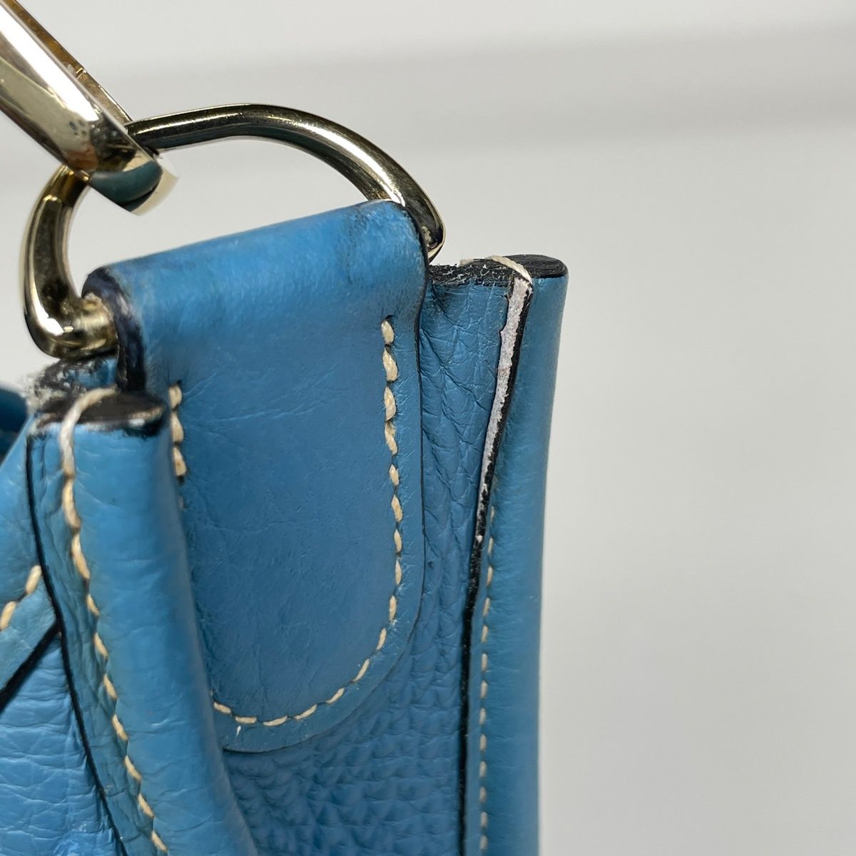 Hermes Evelyne 2 PM Perforated Logo Shoulder Bag Taurillon Clemence Blue Jean — view 4