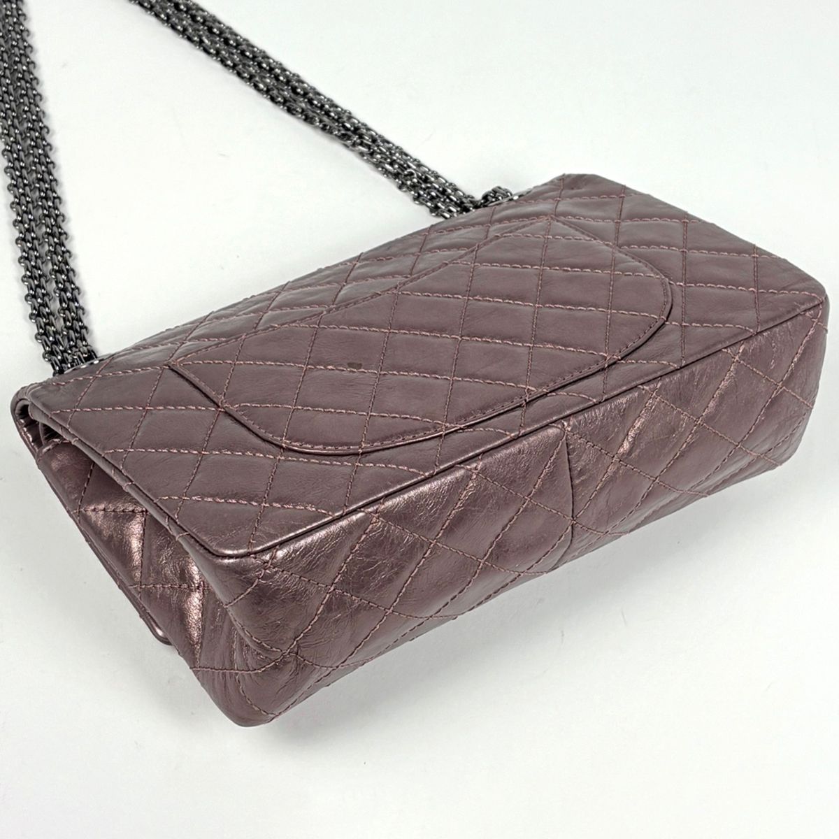 Chanel Chain Shoulder Bag Quilted Double Flap Leather Metallic Pink — view 2