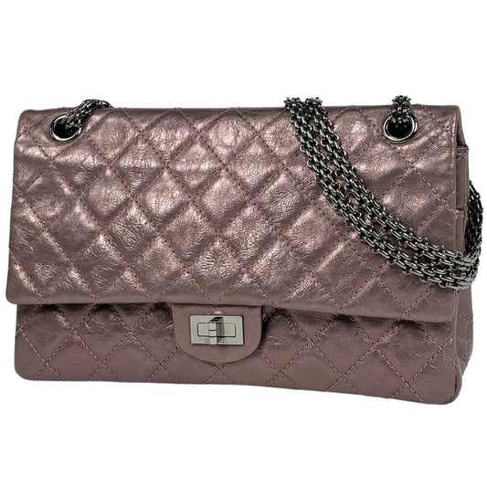 Chanel Chain Shoulder Bag Quilted Double Flap Leather Metallic Pink