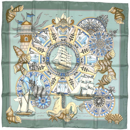 Hermes Carre 90 L'air Mari Sea Breeze Scarf Silk Light Green Multicolor