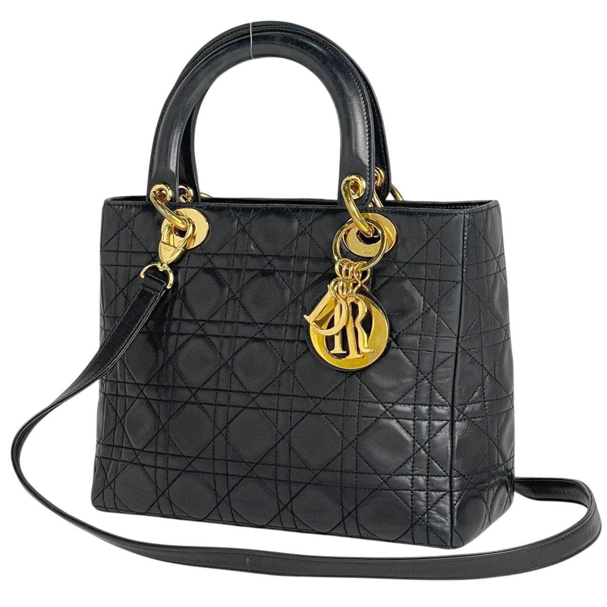 Dior 2-Way Shoulder Bag Cannage Leather Black