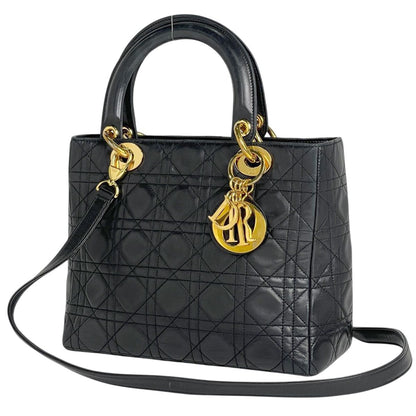 Dior 2-Way Shoulder Bag Cannage Leather Black