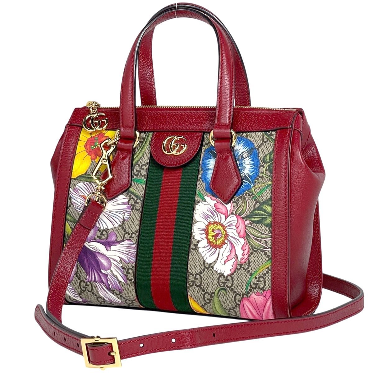 Gucci Ophidia GG Flora Small Tote 2-Way Sherry Line Web Red Beige