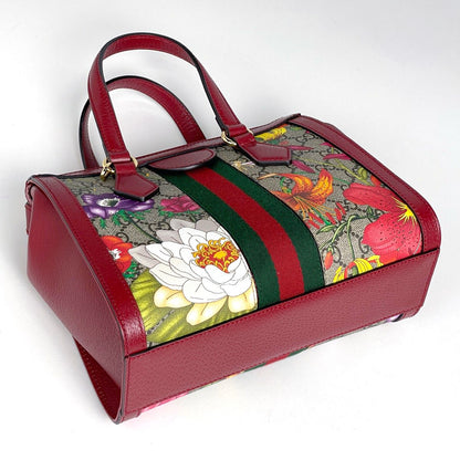 Gucci Ophidia GG Flora Small Tote 2-Way Sherry Line Web Red Beige — view 2