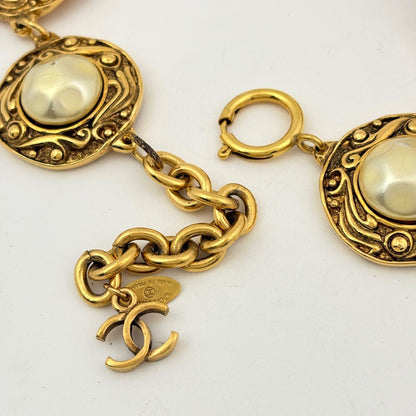 Chanel Faux Pearl Necklace CC Logo Gold Plated — view 3