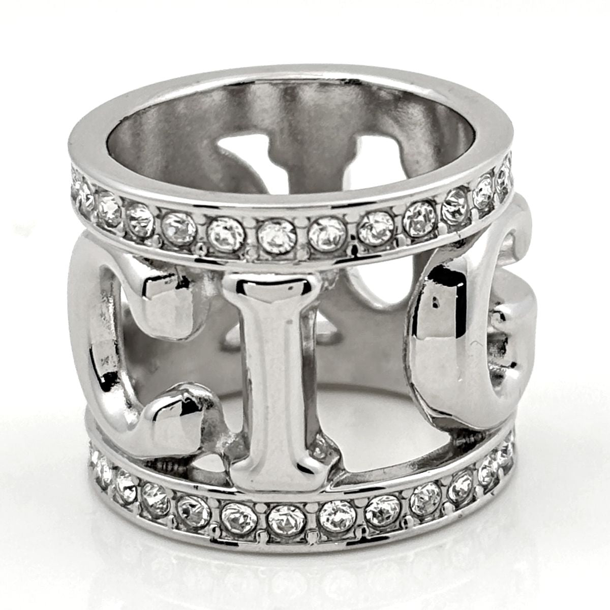 Gucci Logo Scarf Ring Crystal Metal Silver — view 3