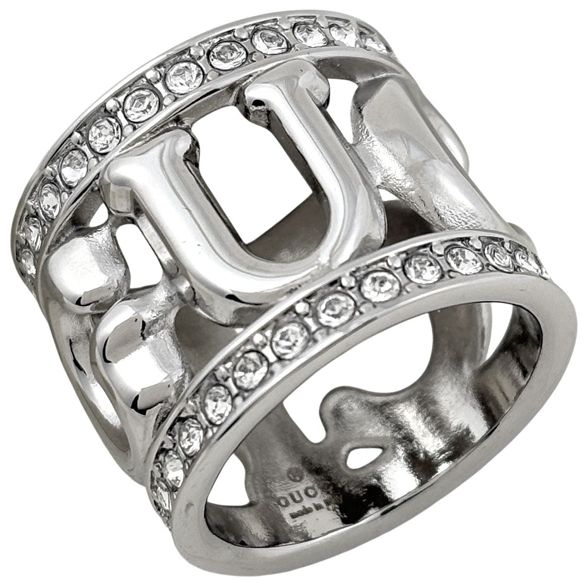 Gucci Logo Scarf Ring Crystal Metal Silver