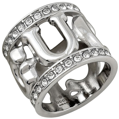 Gucci Logo Scarf Ring Crystal Metal Silver
