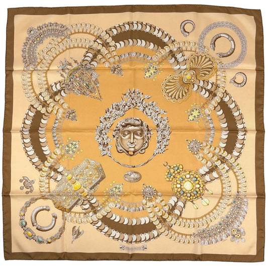 Hermes Carre 90 Kosmima Universe Scarf Silk Brown Beige Multicolor