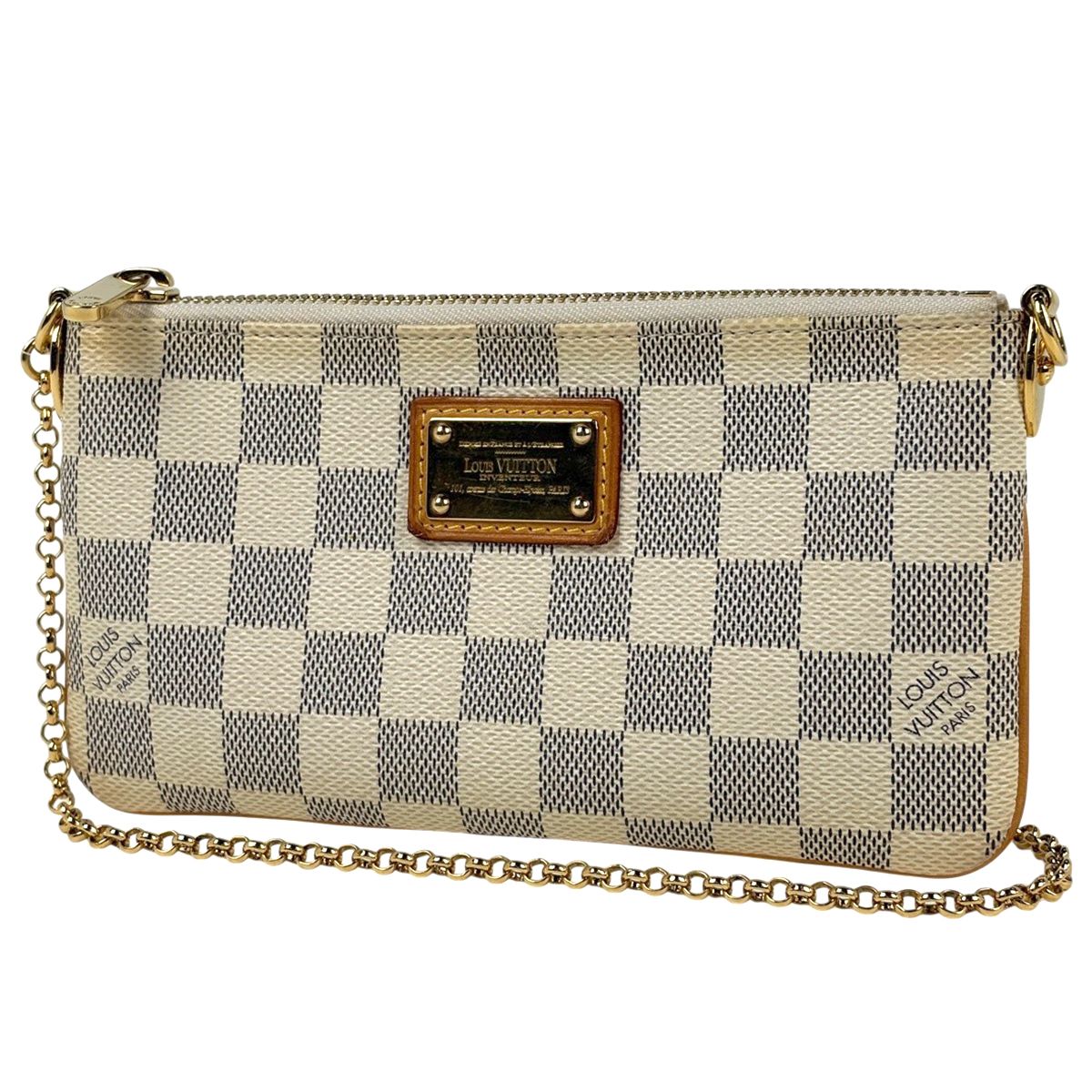 Louis Vuitton Pochette Mila Shoulder Bag Makeup Cosmetics Pouch Damier Azur