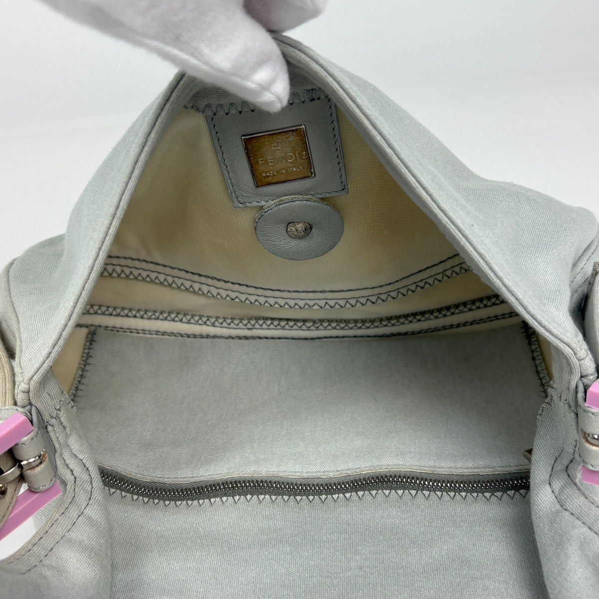 Fendi Zucca Logo Mamma Bucket Shoulder Bag Fabric Gray — view 7