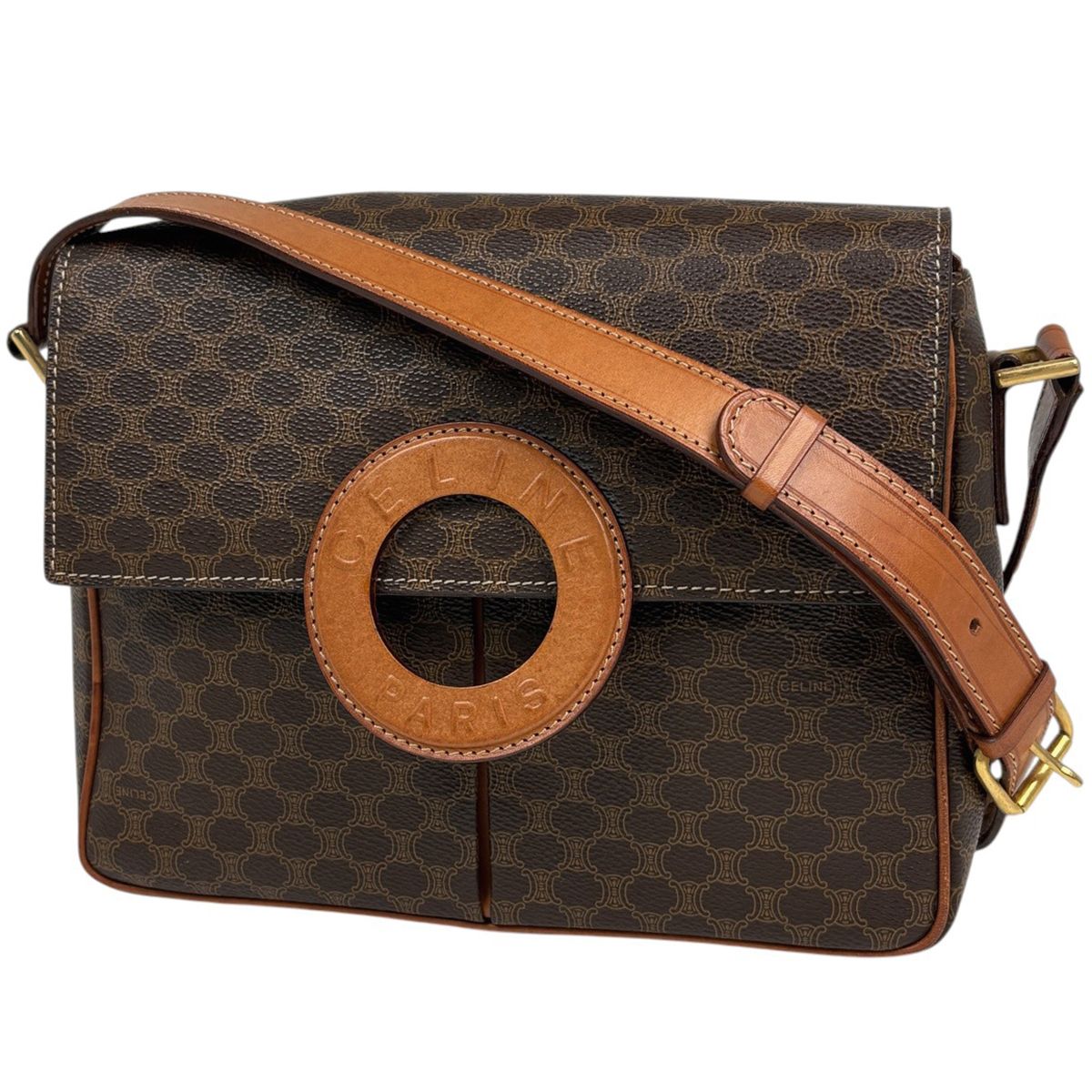 Celine Macadam Shoulder Bag Circle Logo Brown