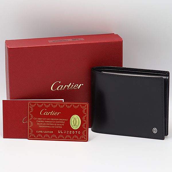 Cartier Pasha Line Bifold Wallet Black Color Calf Leather