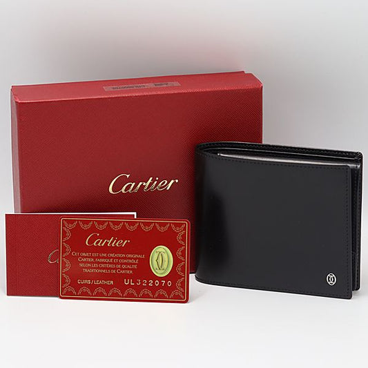 Cartier Pasha Line Bifold Wallet Black Color Calf Leather