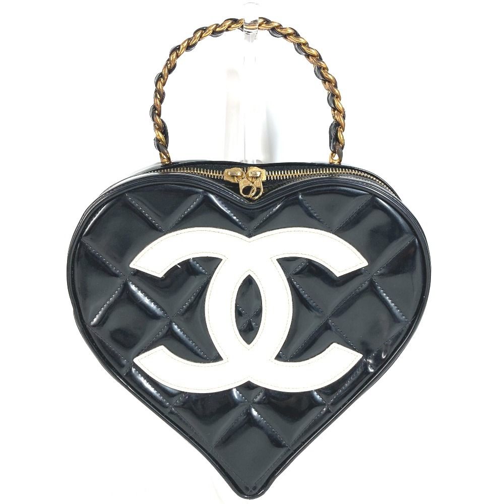 Chanel Handbag Heart CC Logo Quilted Chain Enamel Black