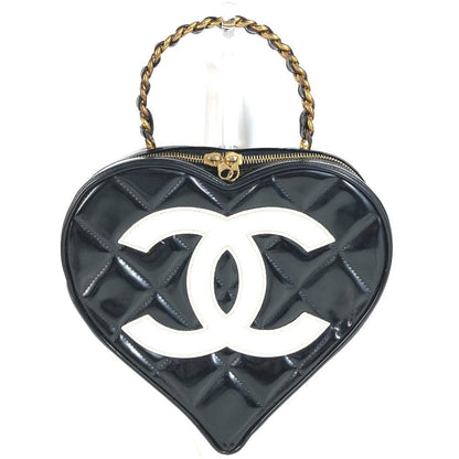Chanel Handbag Heart CC Logo Quilted Chain Enamel Black