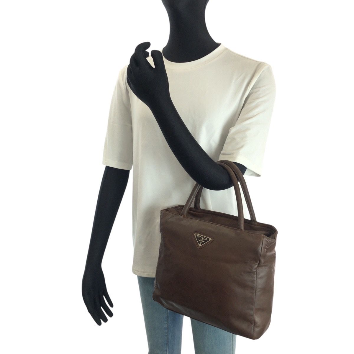 Prada Vintage Brown Silver Leather Tote — view 7