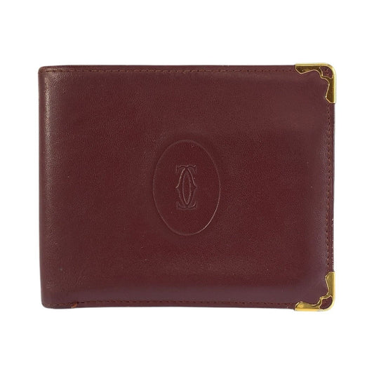 Cartier Must Line Wine Red Bordeaux Leather Folded Wallet Billfold