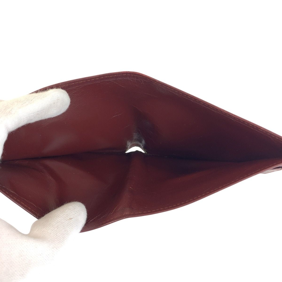 Cartier Must Line Wine Red Bordeaux Leather Folded Wallet Billfold — view 6