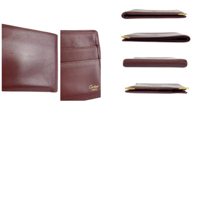 Cartier Must Line Wine Red Bordeaux Leather Folded Wallet Billfold — view 9