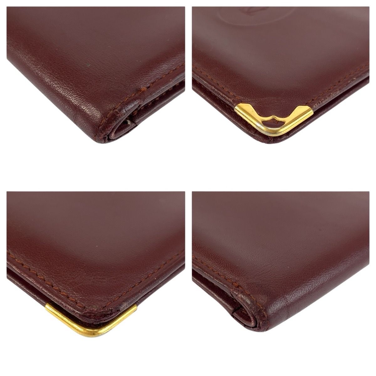 Cartier Must Line Wine Red Bordeaux Leather Folded Wallet Billfold — view 7