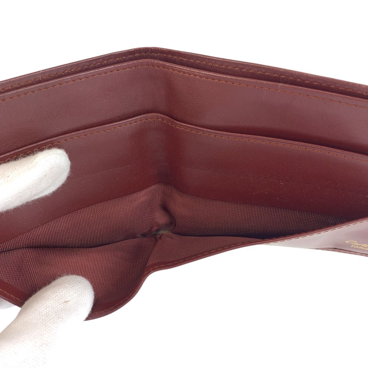Cartier Must Line Wine Red Bordeaux Leather Folded Wallet Billfold — view 5