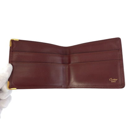 Cartier Must Line Wine Red Bordeaux Leather Folded Wallet Billfold — view 4