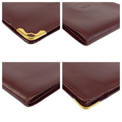 Cartier Must Line Wine Red Bordeaux Leather Folded Wallet Billfold — view 8