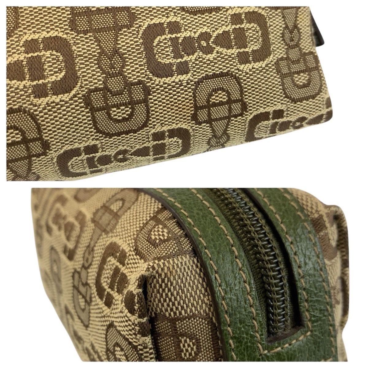 Gucci Horsebit Beige Green Canvas Pouch Makeup — view 5