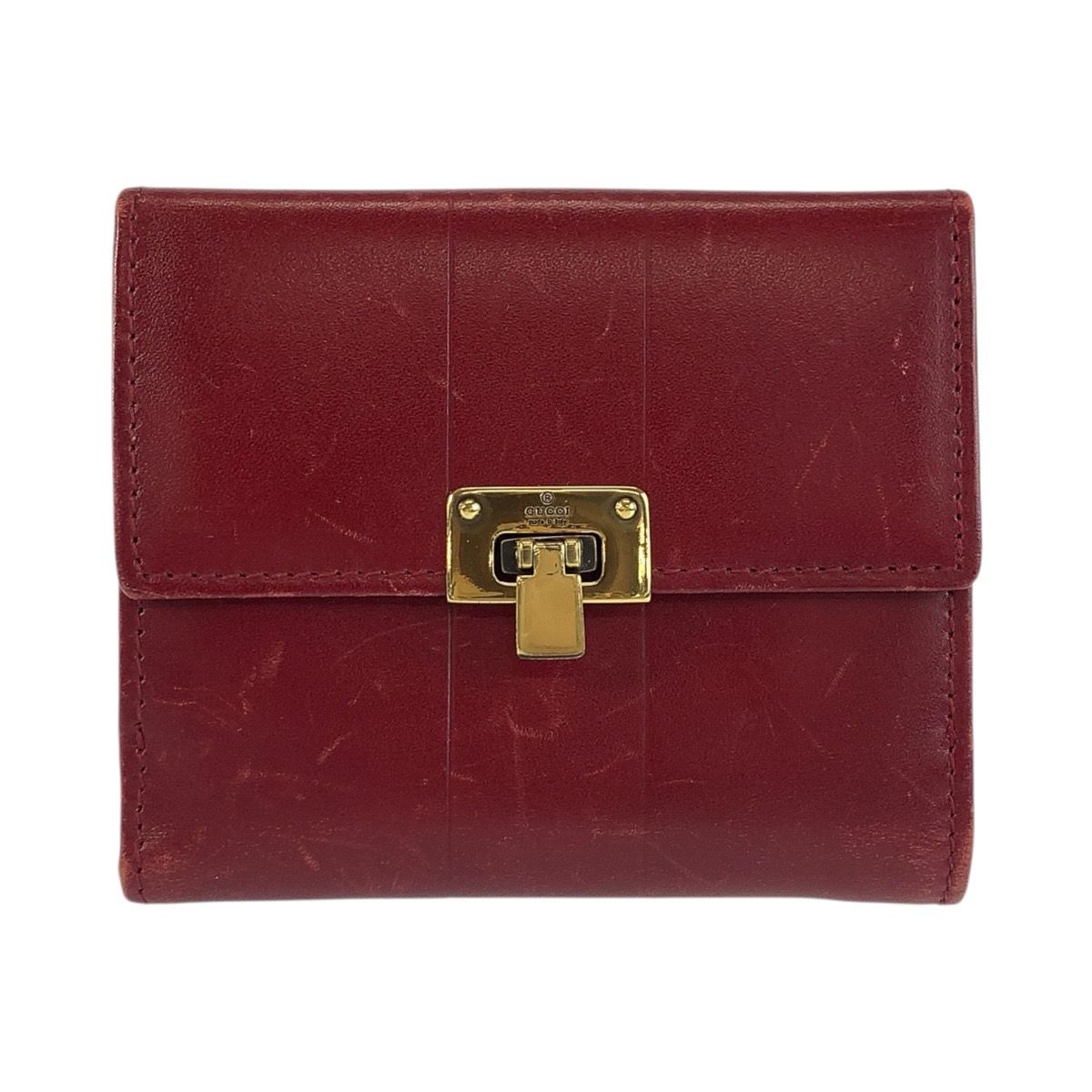 Gucci Red Gold Leather Fold Wallet Compact