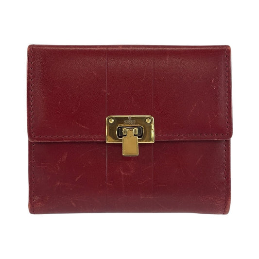 Gucci Red Gold Leather Fold Wallet Compact