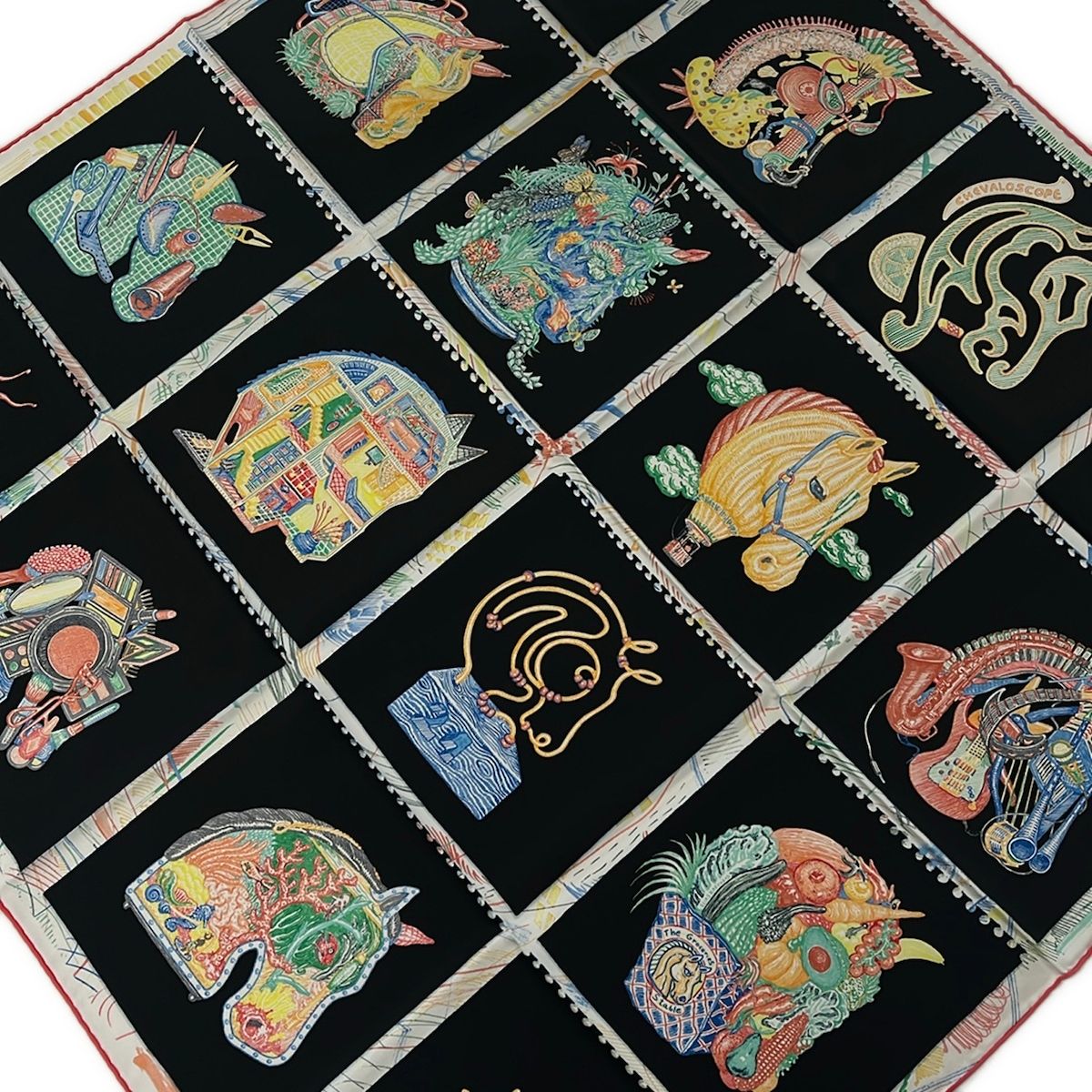 Hermes Scarf Carre 90 Black Blue Multi