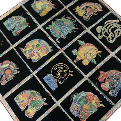 Hermes Scarf Carre 90 Black Blue Multi