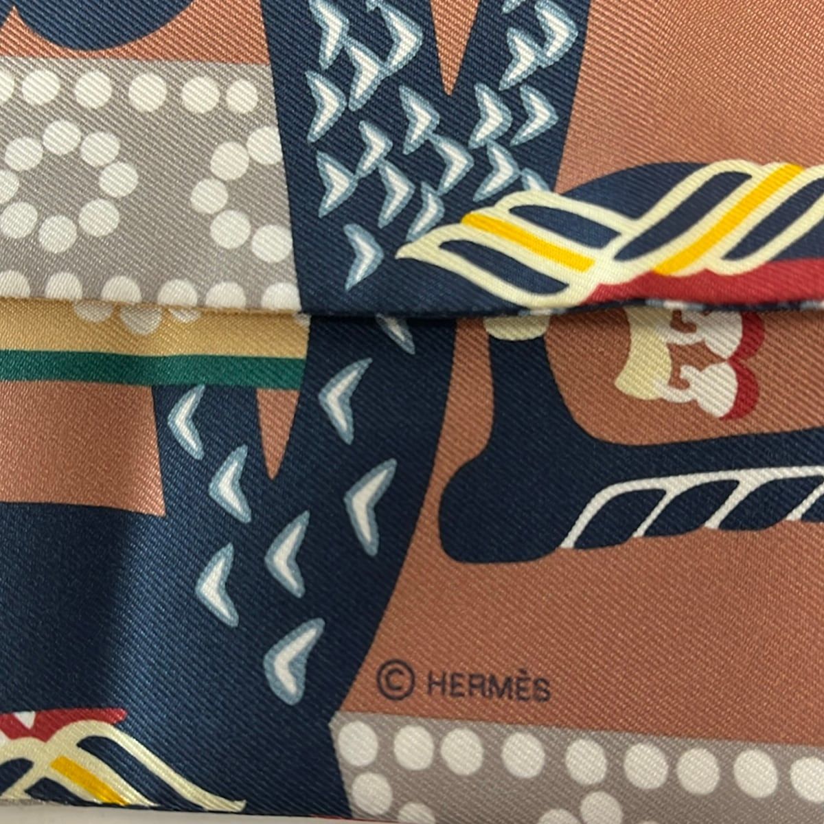 Hermes Scarf Twill Pink Beige Dark Navy Multi Ribbon Fantaisie D'etriers — view 2