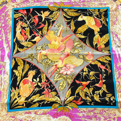 Hermes Scarf Carre 90 Black Pink Multi Tropioues Animal Pattern — view 4