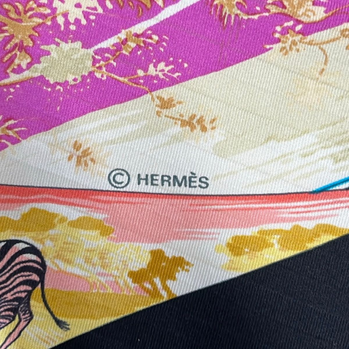Hermes Scarf Carre 90 Black Pink Multi Tropioues Animal Pattern — view 2