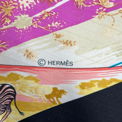 Hermes Scarf Carre 90 Black Pink Multi Tropioues Animal Pattern — view 2